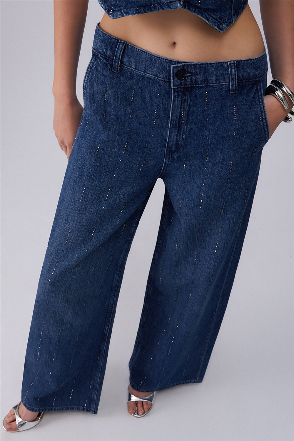 Liu Jo Pant.Flare Strass Reg.W. Kadın Jean Pantolon Mavi