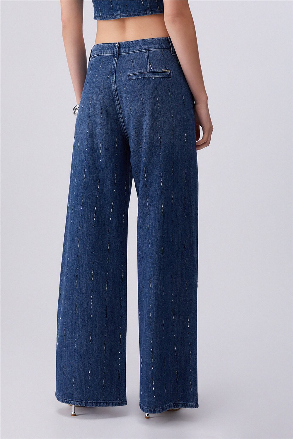 Liu Jo Pant.Flare Strass Reg.W. Kadın Jean Pantolon Mavi