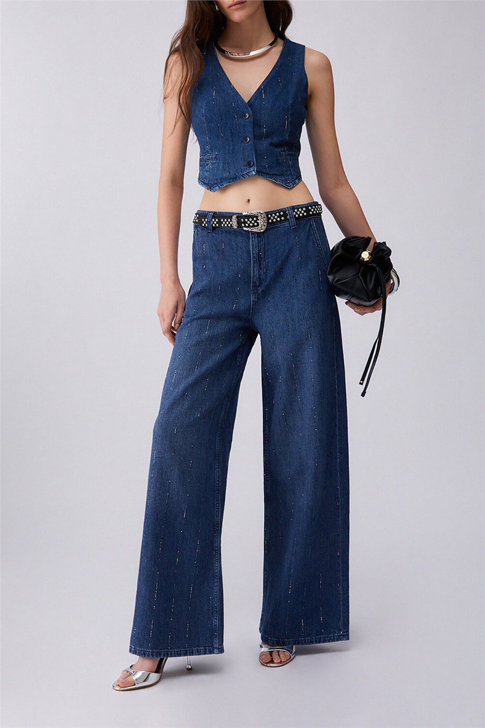 Liu Jo Pant.Flare Strass Reg.W. Kadın Jean Pantolon Mavi