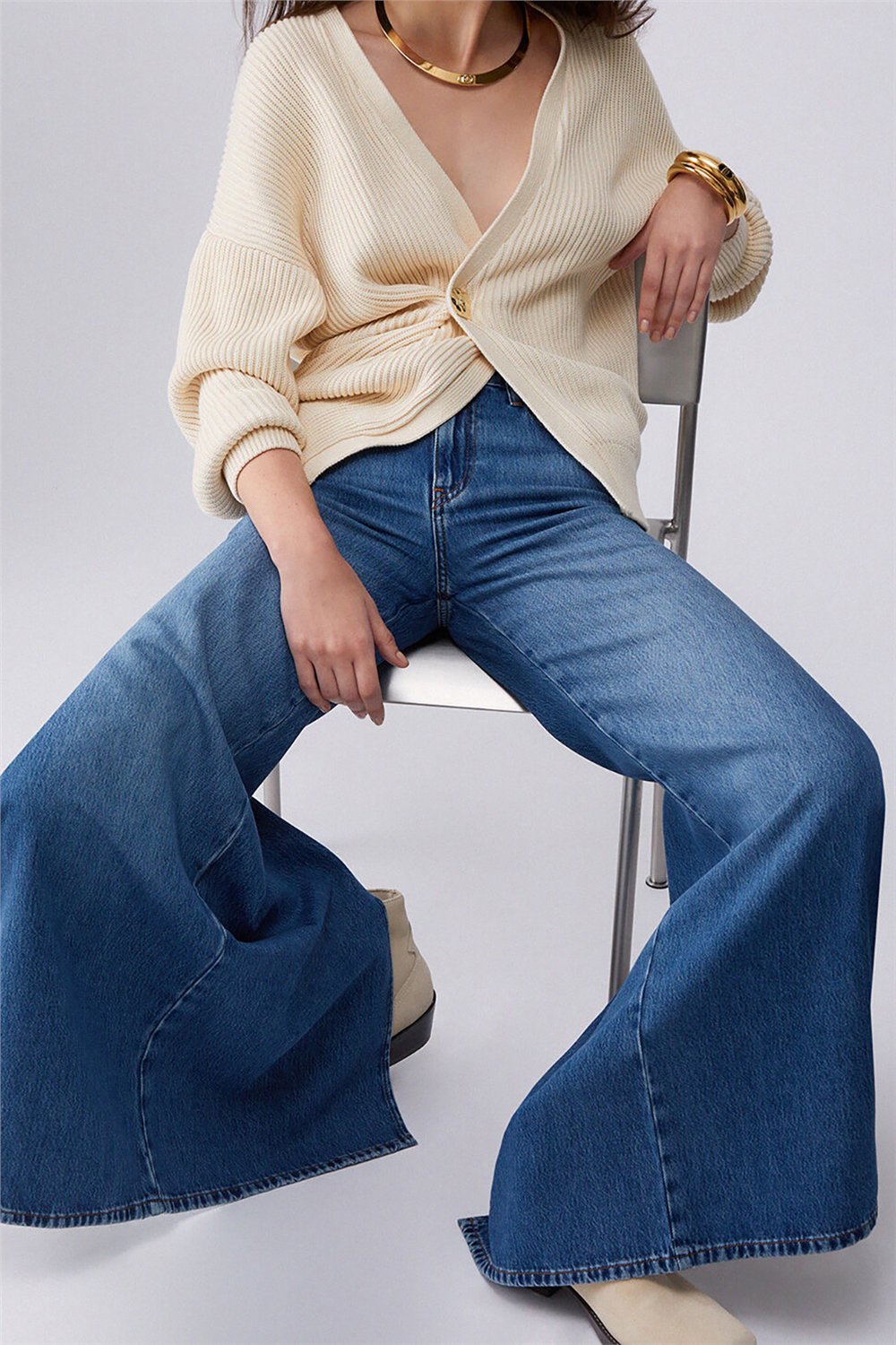 Liu Jo Pant.Midi Flare Split Reg.W. Kadın Jean Pantolon Mavi