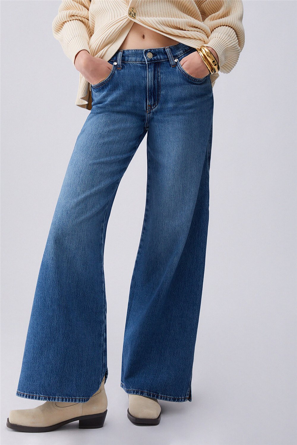 Liu Jo Pant.Midi Flare Split Reg.W. Kadın Jean Pantolon Mavi
