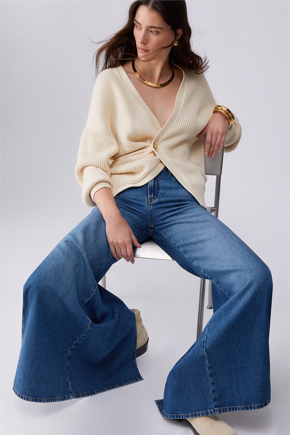 Liu Jo Pant.Midi Flare Split Reg.W. Kadın Jean Pantolon Mavi
