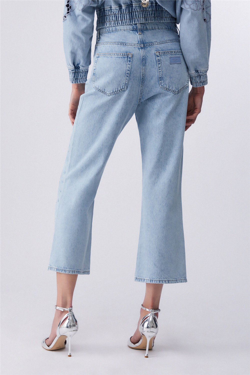 Liu Jo Pant.Straight Flower Emb.R.W. Kadın Jean Pantolon Mavi
