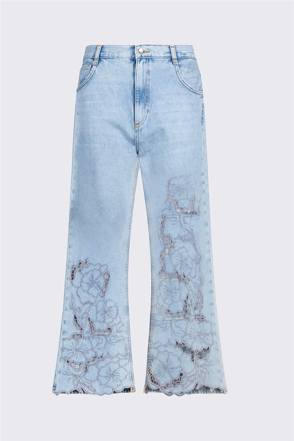 Liu Jo Pant.Straight Flower Emb.R.W. Kadın Jean Pantolon Mavi
