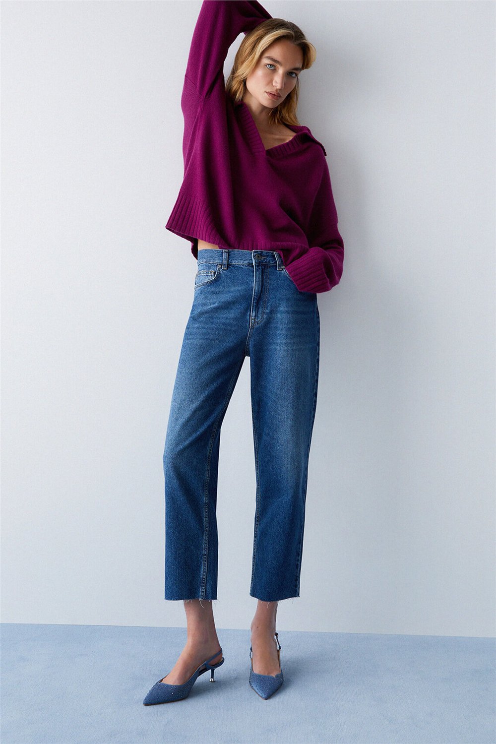 Liu Jo Pant.Straight Stripes H.W. Kadın Jean Pantolon Mavi