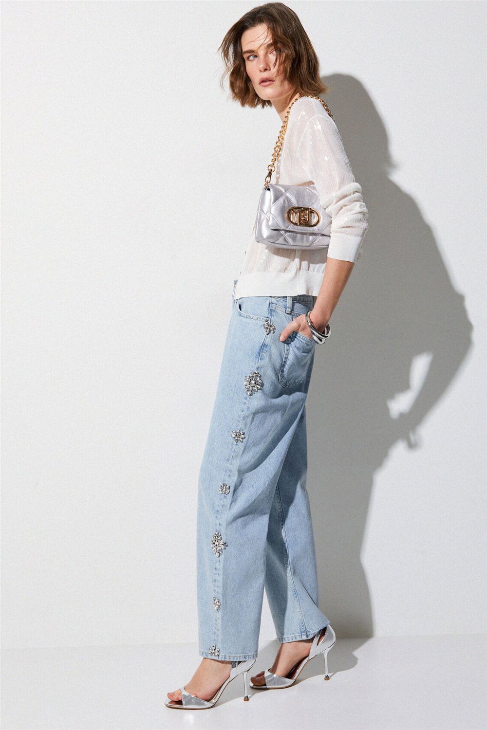 Liu Jo Pant.Straight Studs H.W. Kadın Jean Pantolon Mavi