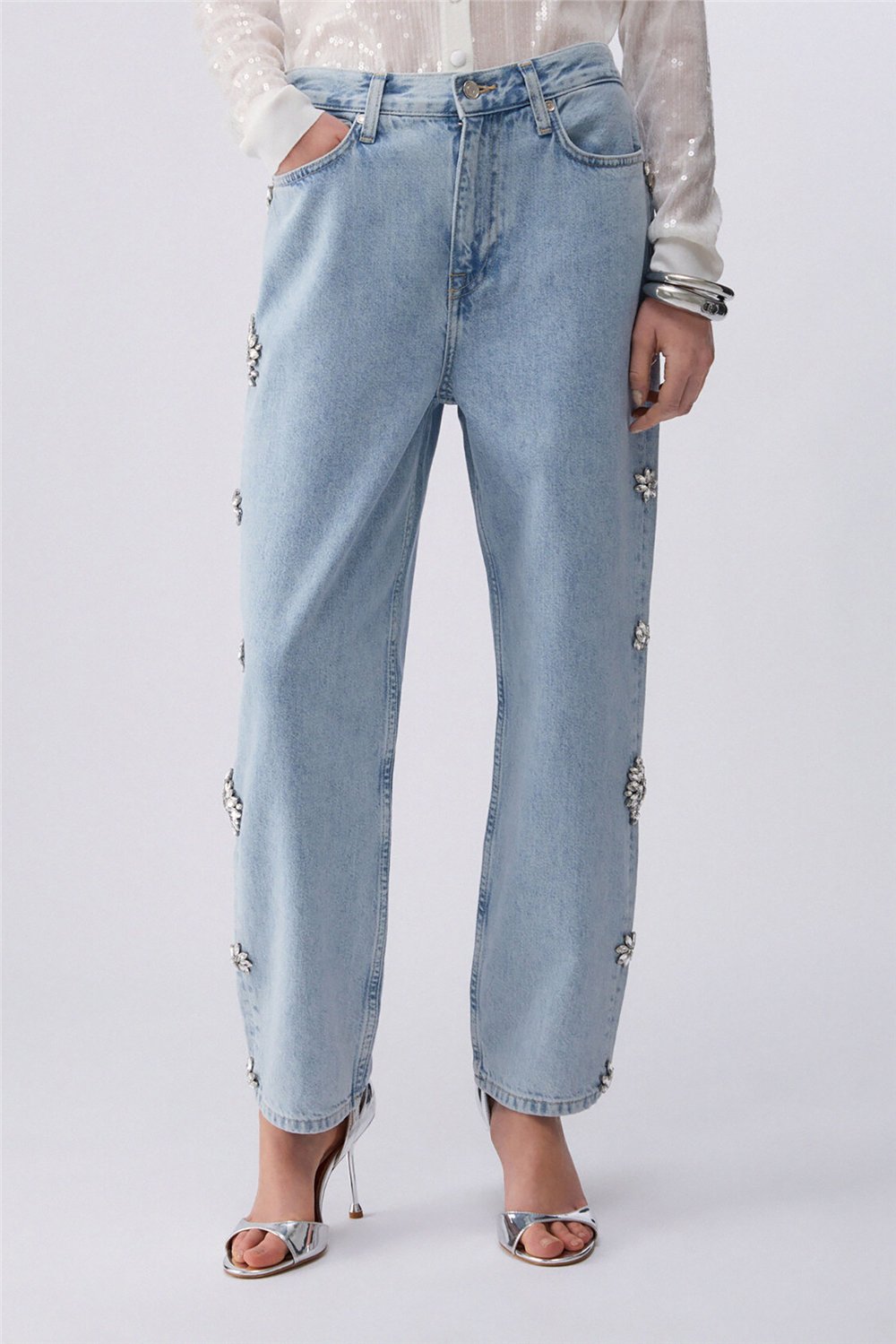 Liu Jo Pant.Straight Studs H.W. Kadın Jean Pantolon Mavi