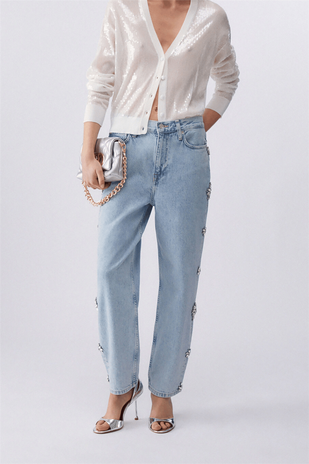 Liu Jo Pant.Straight Studs H.W. Kadın Jean Pantolon Mavi