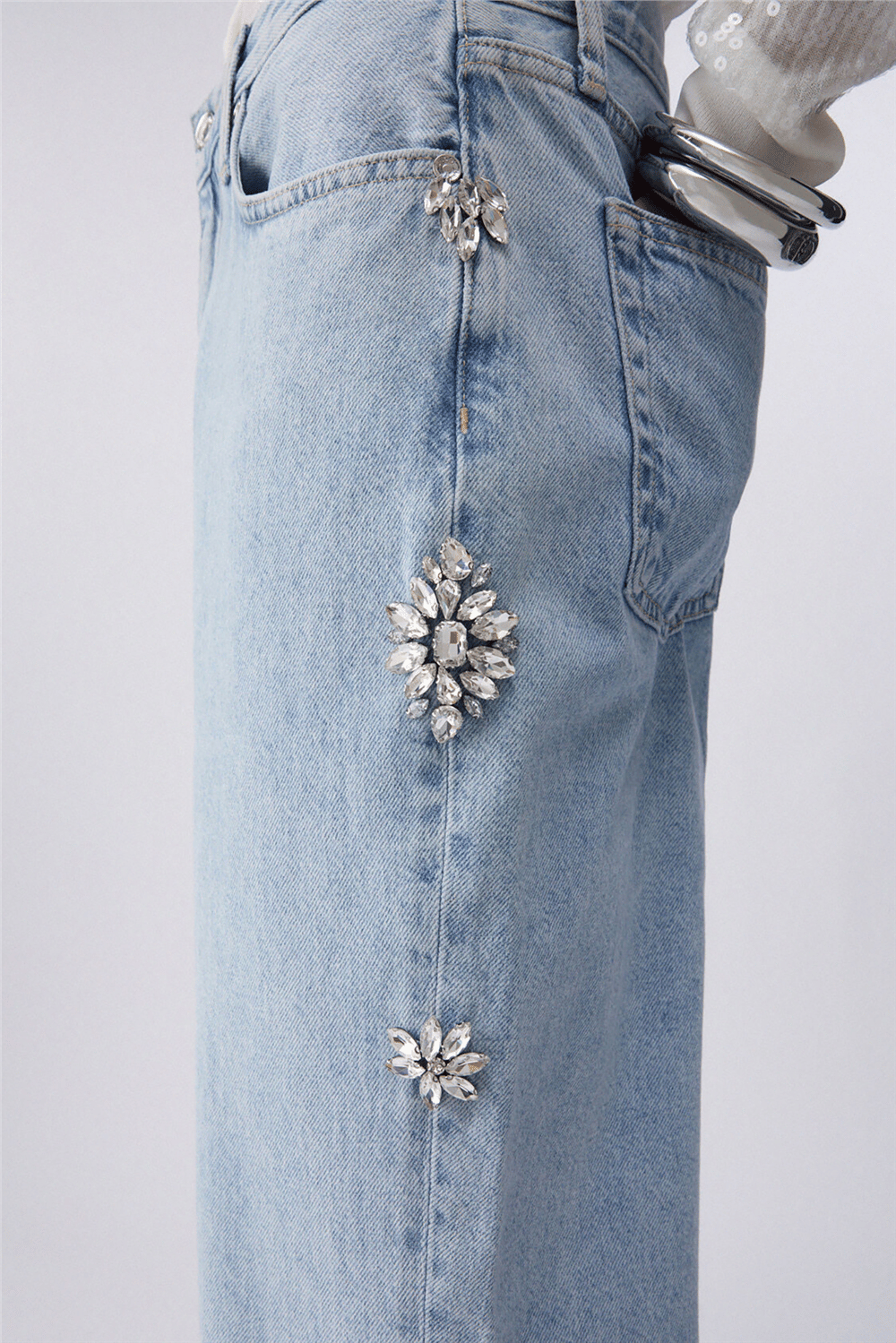Liu Jo Pant.Straight Studs H.W. Kadın Jean Pantolon Mavi