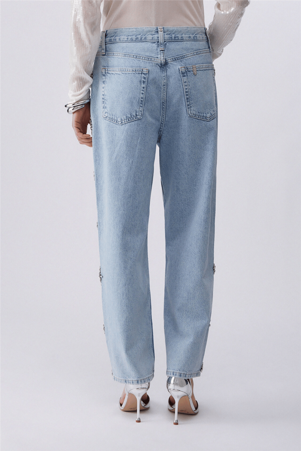 Liu Jo Pant.Straight Studs H.W. Kadın Jean Pantolon Mavi