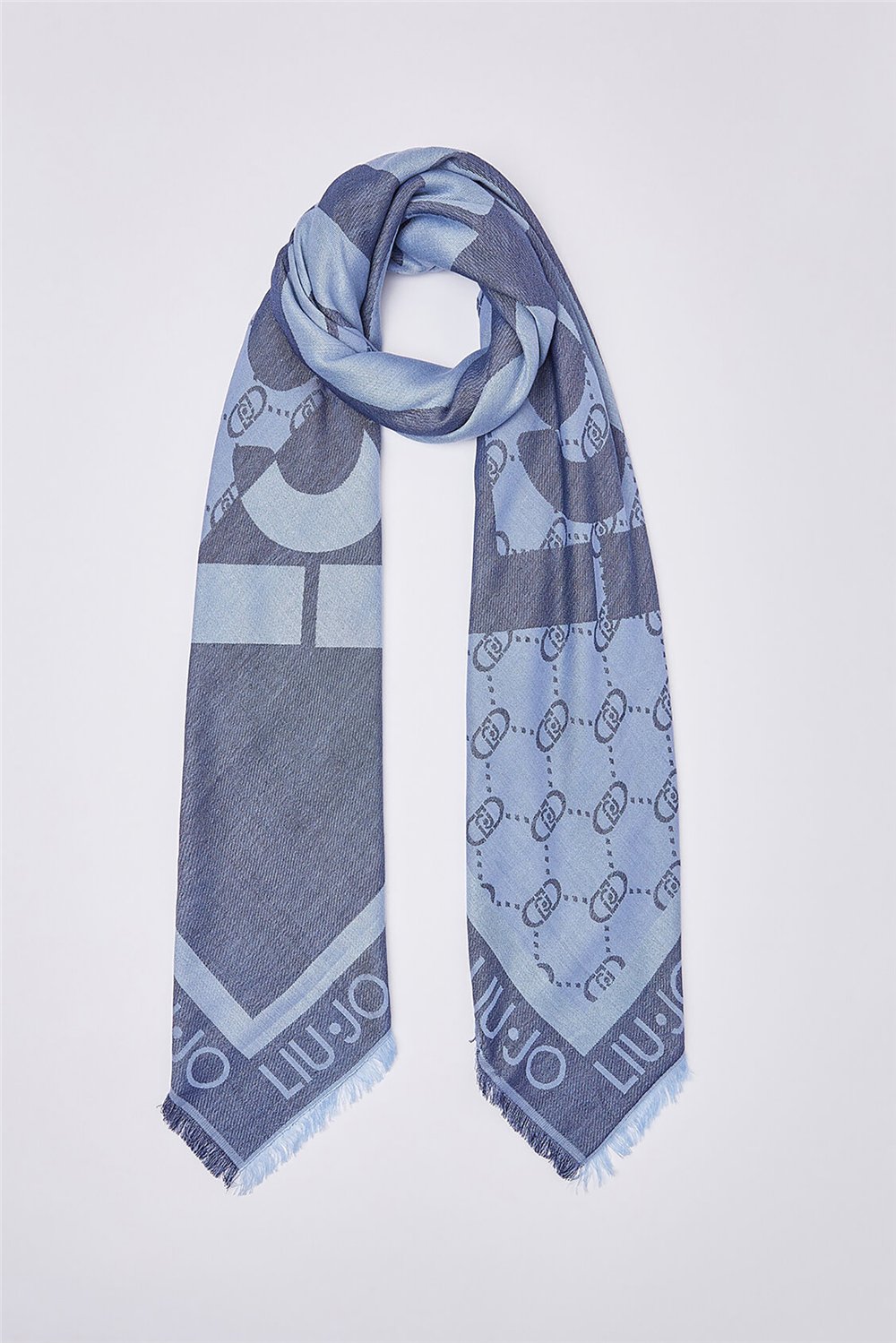 Liu Jo Square Jacquard Logo Kadın Fular Mavi