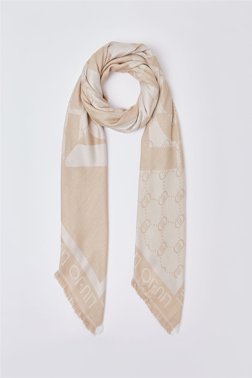 Liu Jo Square Jacquard Logo Kadın Fular Kum beji