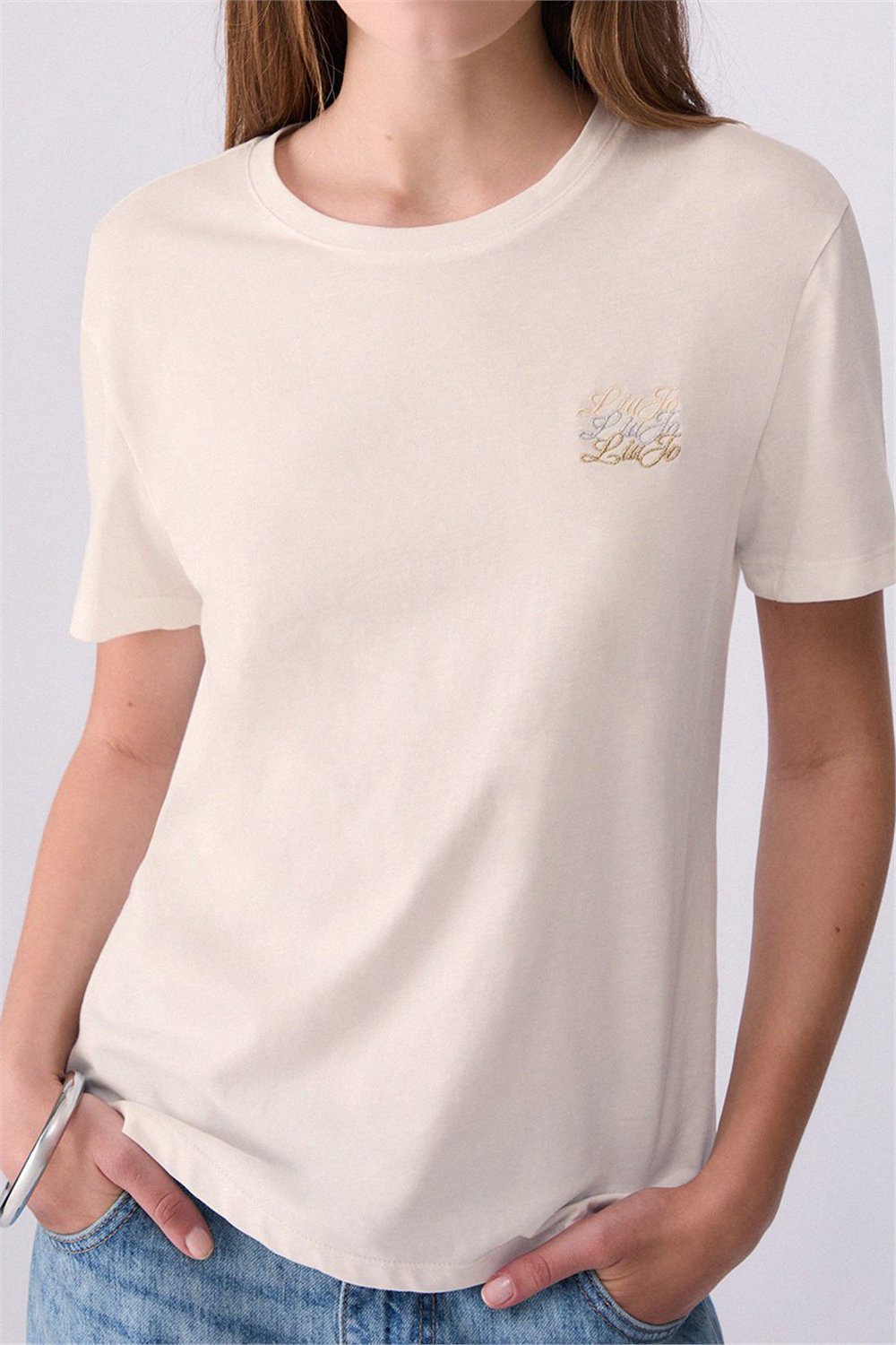 Liu Jo T-Shirt Moda M/C Kadın Bisiklet Yaka T-Shirt