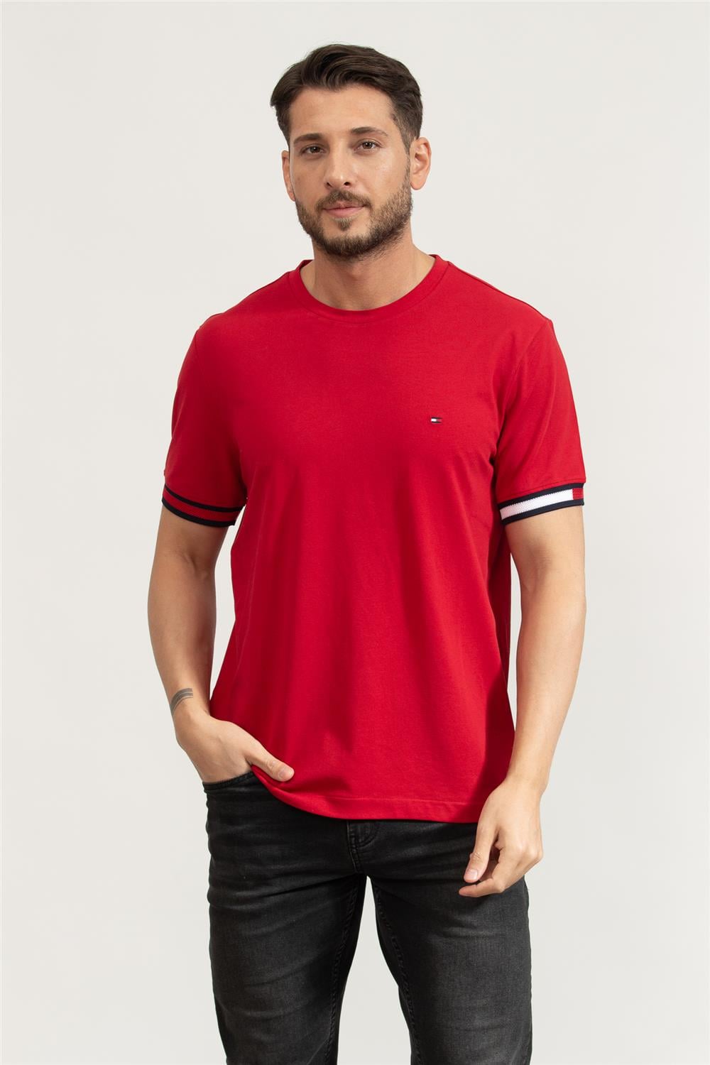 Tommy Hilfiger Erkek Bisiklet Yaka T-Shirt