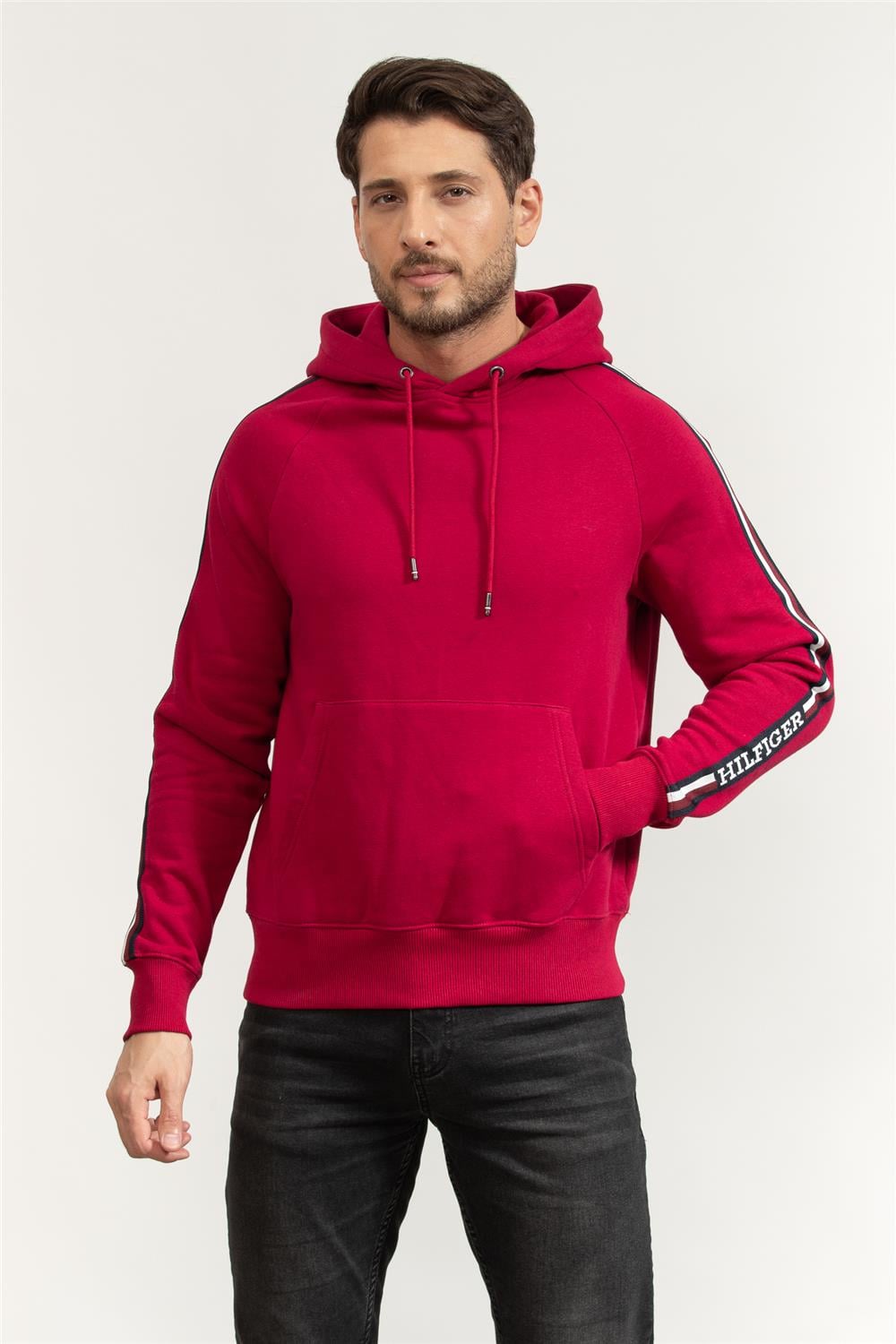 Tommy Hilfiger Global Stripe Erkek Kapüşonlu Sweatshirt