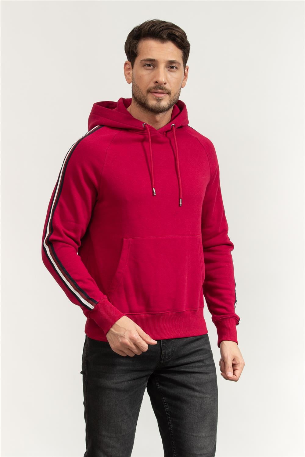 Tommy Hilfiger Global Stripe Erkek Kapüşonlu Sweatshirt