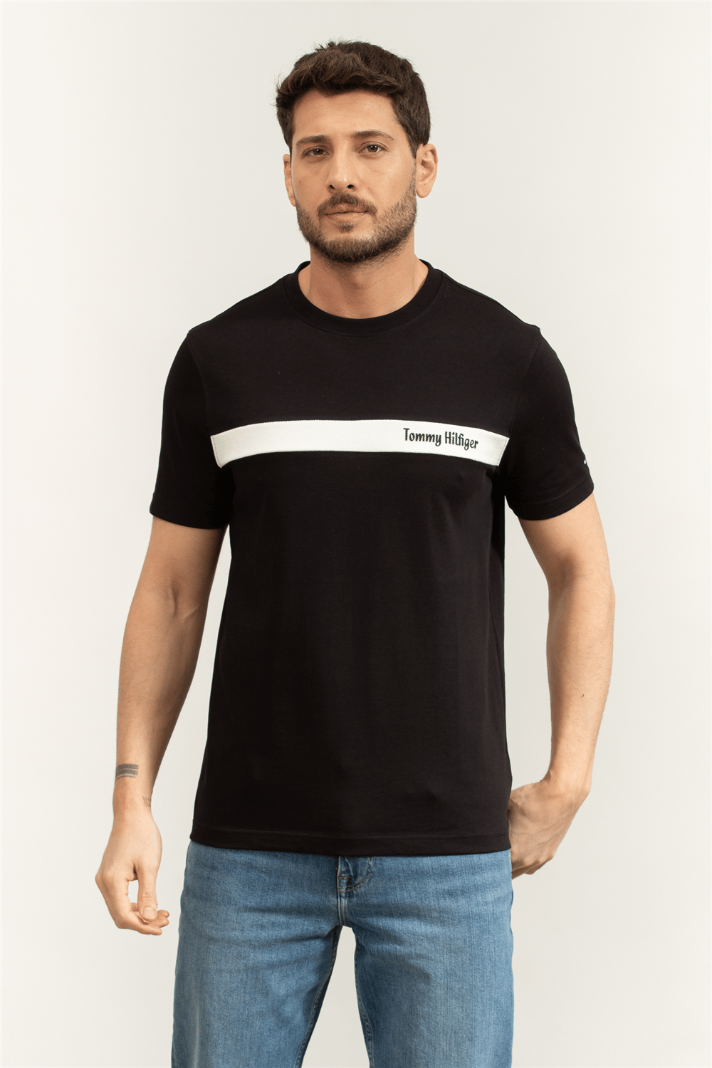 Tommy Hilfiger Loopback Stripe Graphic Tee Erkek Bisiklet Yaka T-Shirt