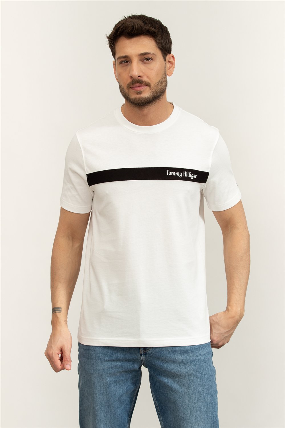 Tommy Hilfiger Loopback Stripe Graphic Tee Erkek Bisiklet Yaka T-Shirt