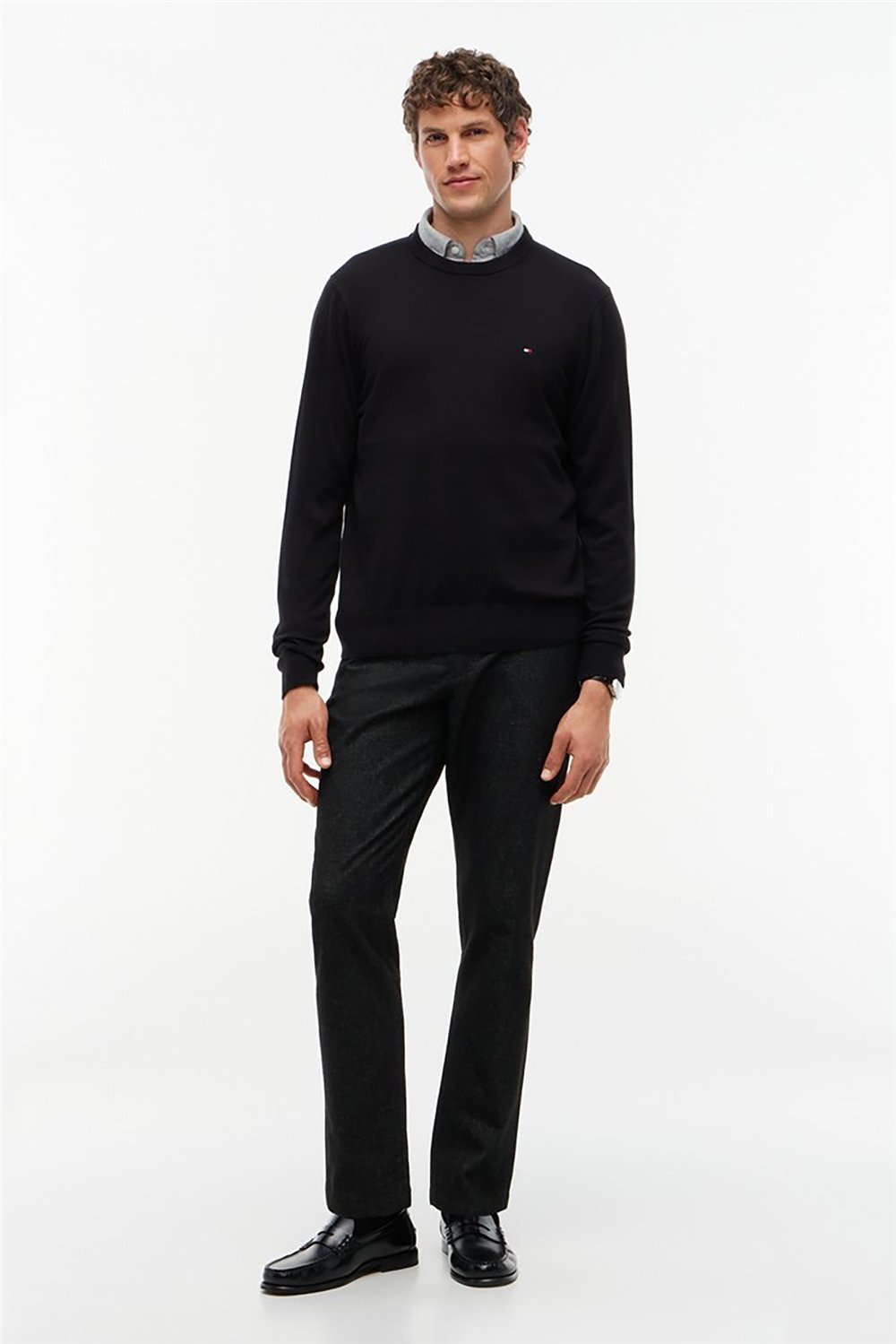 Tommy Hilfiger Pima Org Ctn Cashmere Crew Neck Erkek Triko Siyah