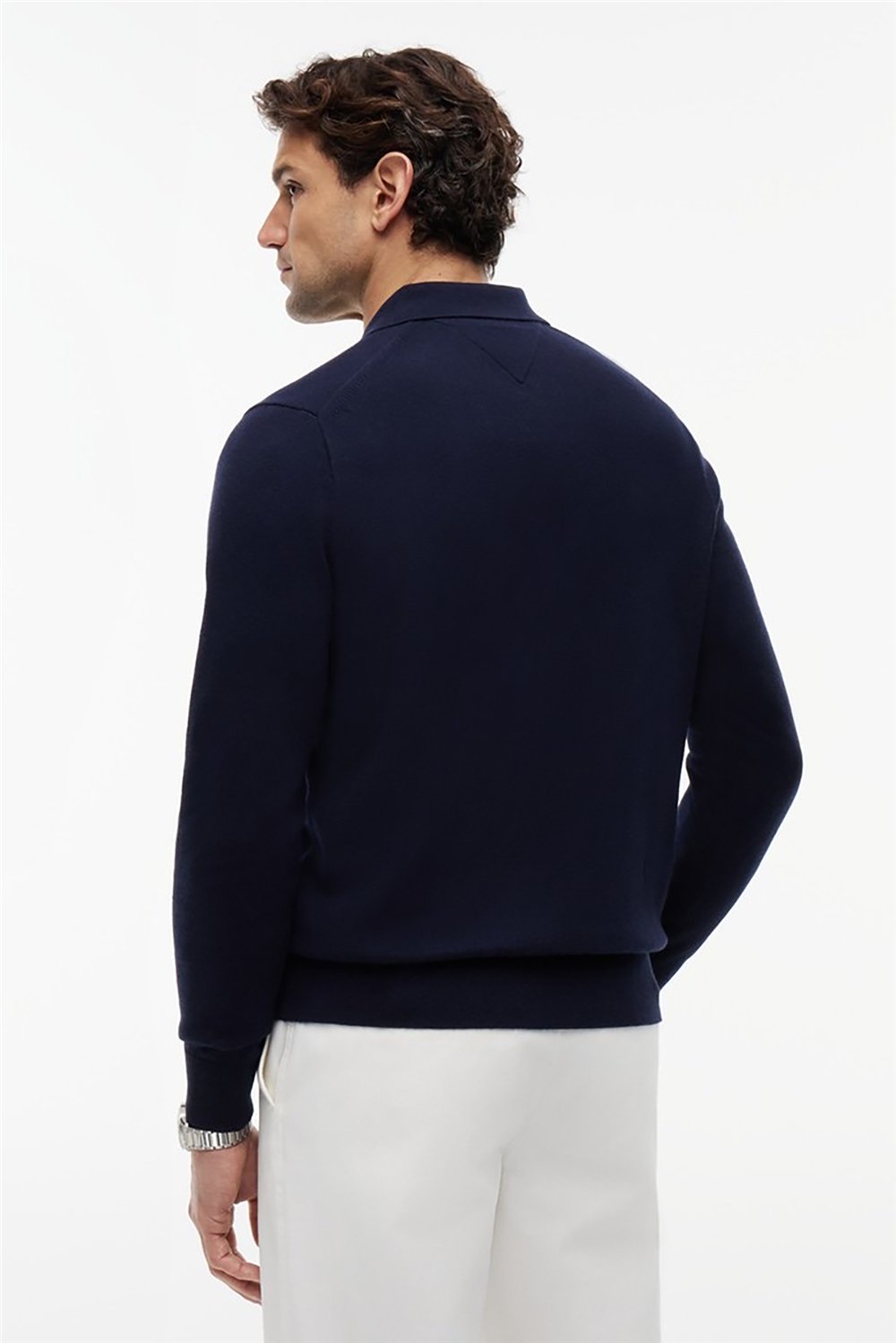Tommy Hilfiger Pima Org Ctn Cashmere Ls Polo Erkek Triko Mavi