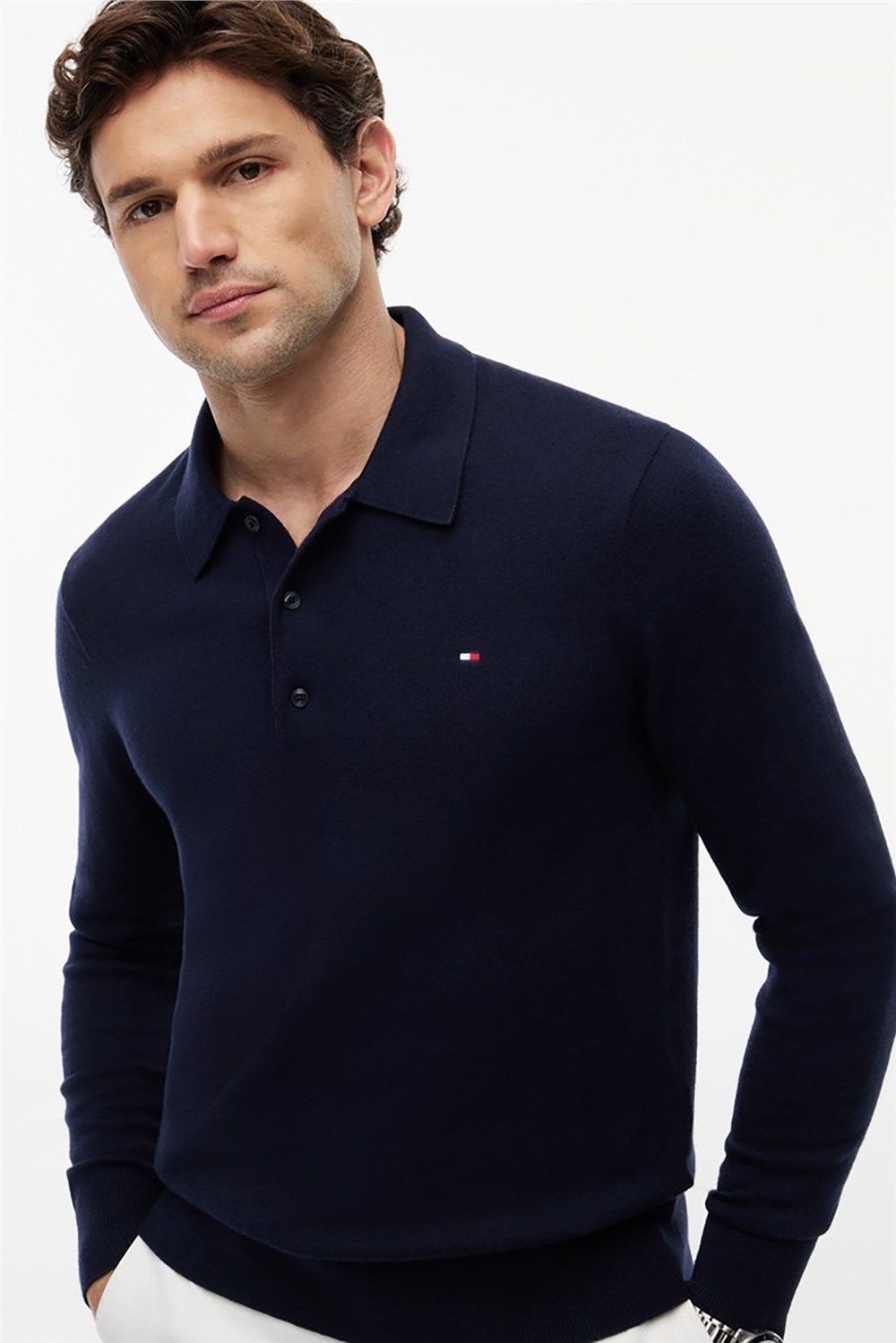 Tommy Hilfiger Pima Org Ctn Cashmere Ls Polo Erkek Triko Mavi