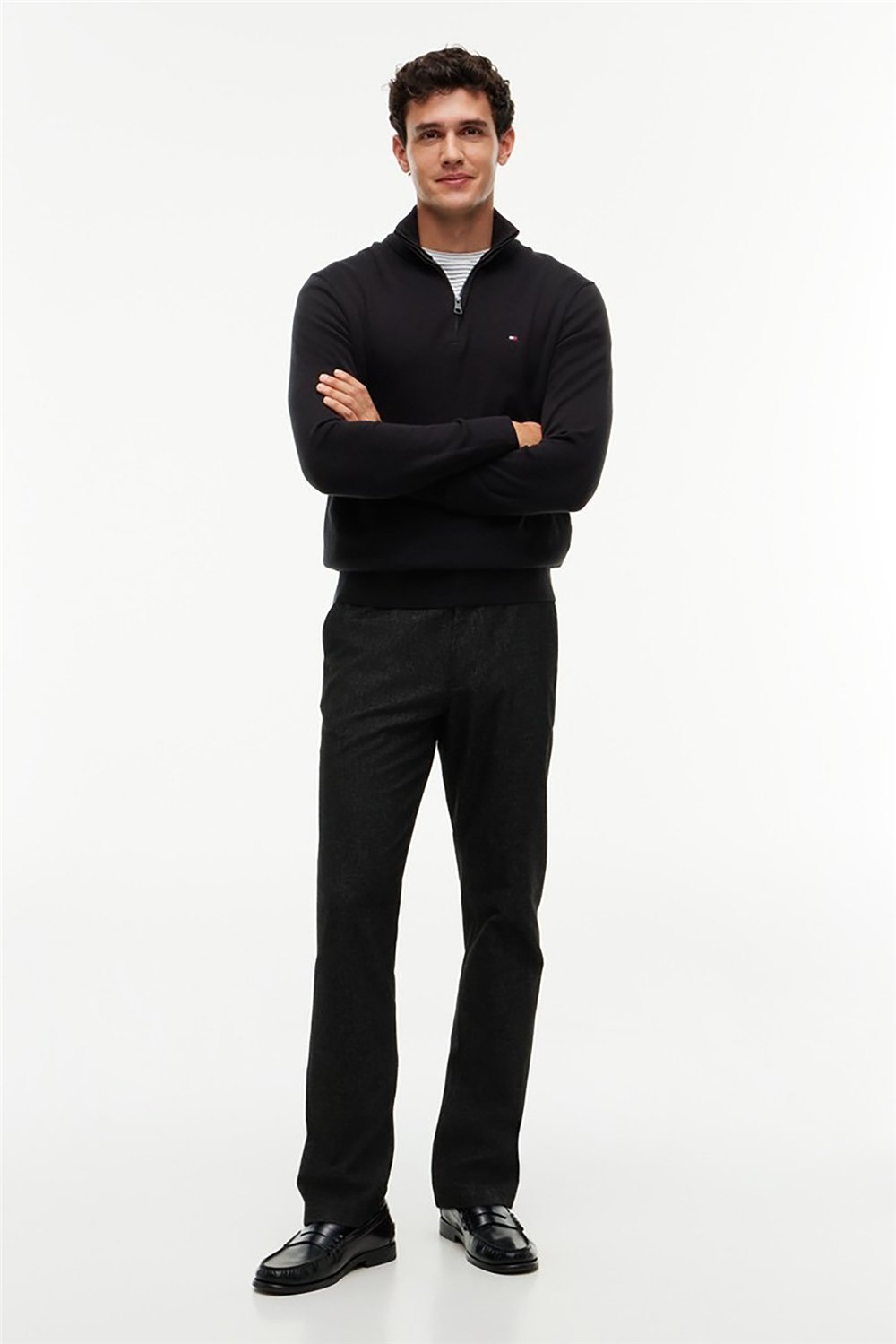 Tommy Hilfiger Pima Org Ctn Cashmere Zip Mock Erkek Triko Siyah