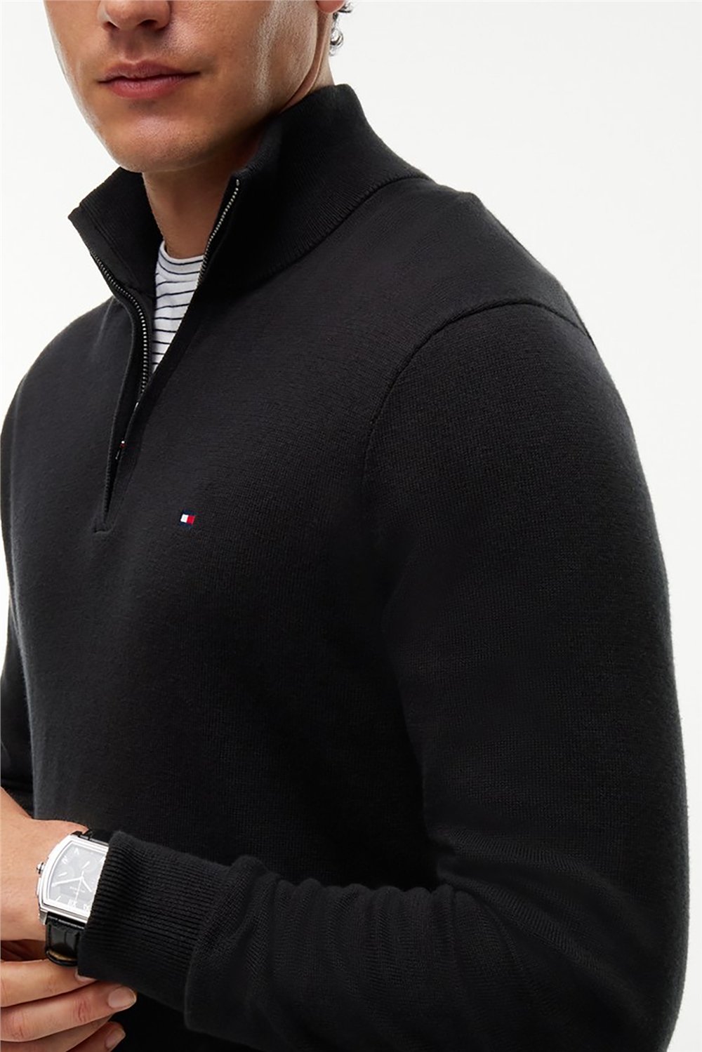 Tommy Hilfiger Pima Org Ctn Cashmere Zip Mock Erkek Triko Siyah