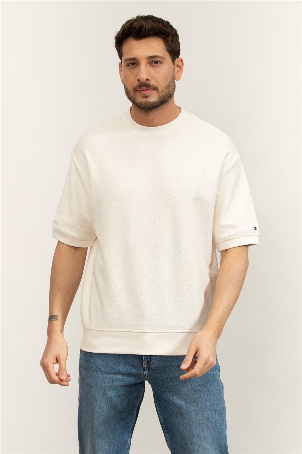 Tommy Hilfiger Reversed Terry SS Sweatshirt Erkek Bisiklet Yaka Sweatshirt