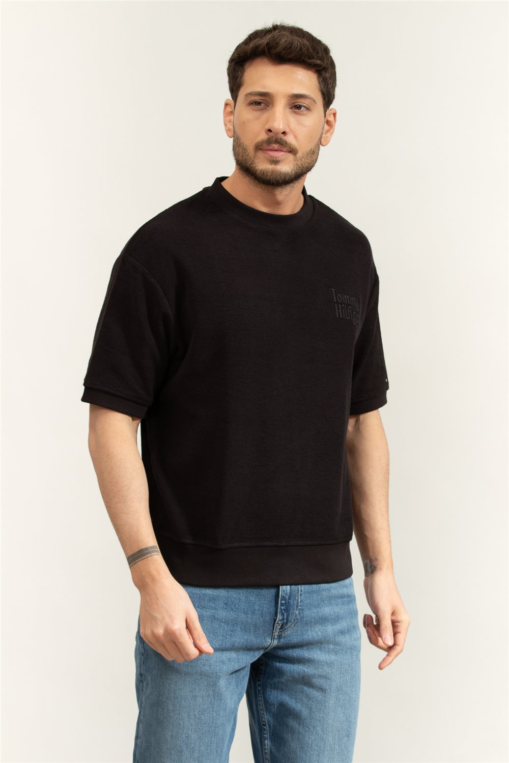 Tommy Hilfiger Reversed Terry SS Sweatshirt Erkek Bisiklet Yaka Sweatshirt