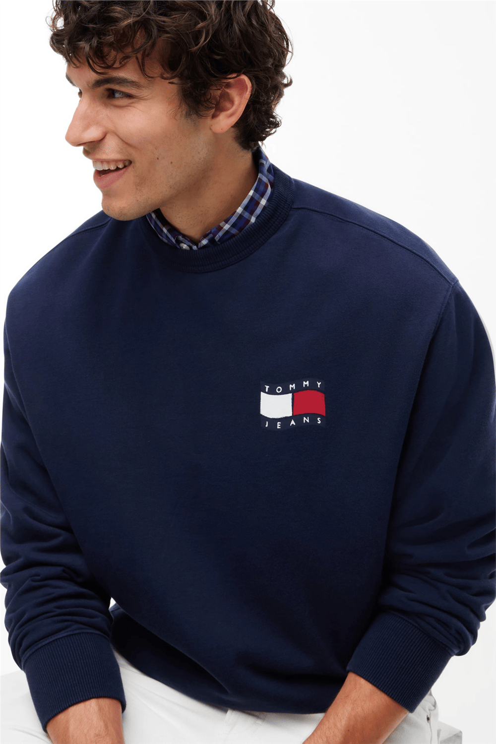Tommy Hilfiger Tjm Rlx Wavy Flag Erkek Bisiklet Yaka Sweatshirt Mavi