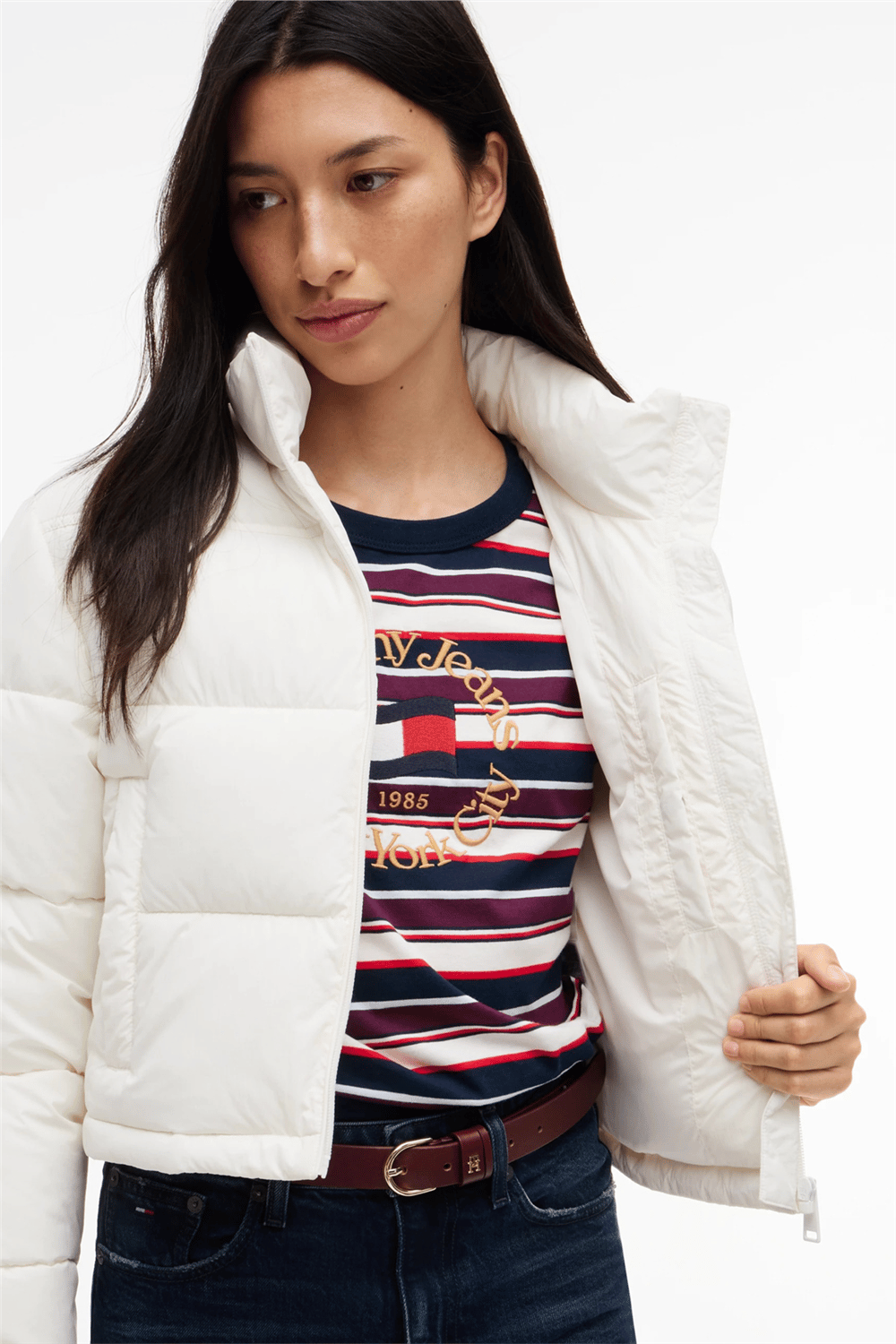 Tommy Hilfiger Tjw Flag Back Crop Ess Puffer Kadın Şişme Mont Beyaz