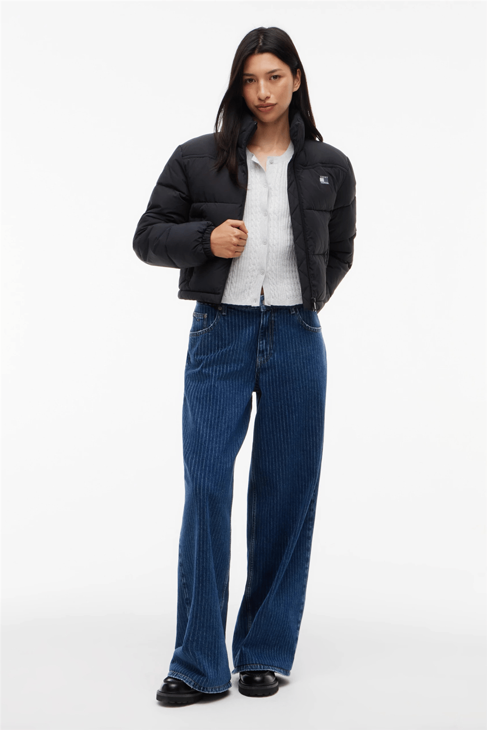 Tommy Hilfiger Tjw Flag Back Crop Ess Puffer Kadın Şişme Mont Siyah