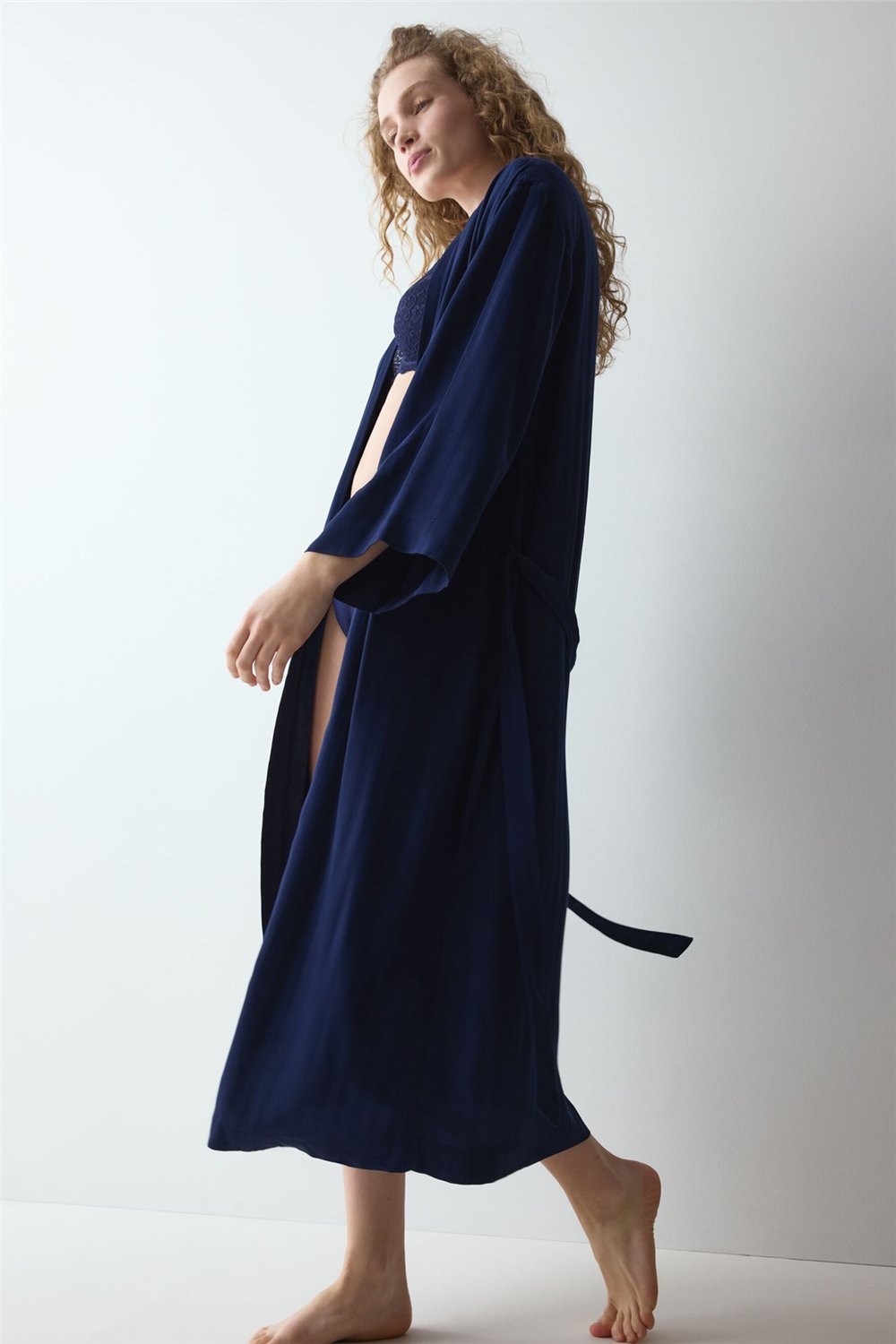 Triumph Amourette Jacquard Long Robe Kadın Sabahlık Lacivert