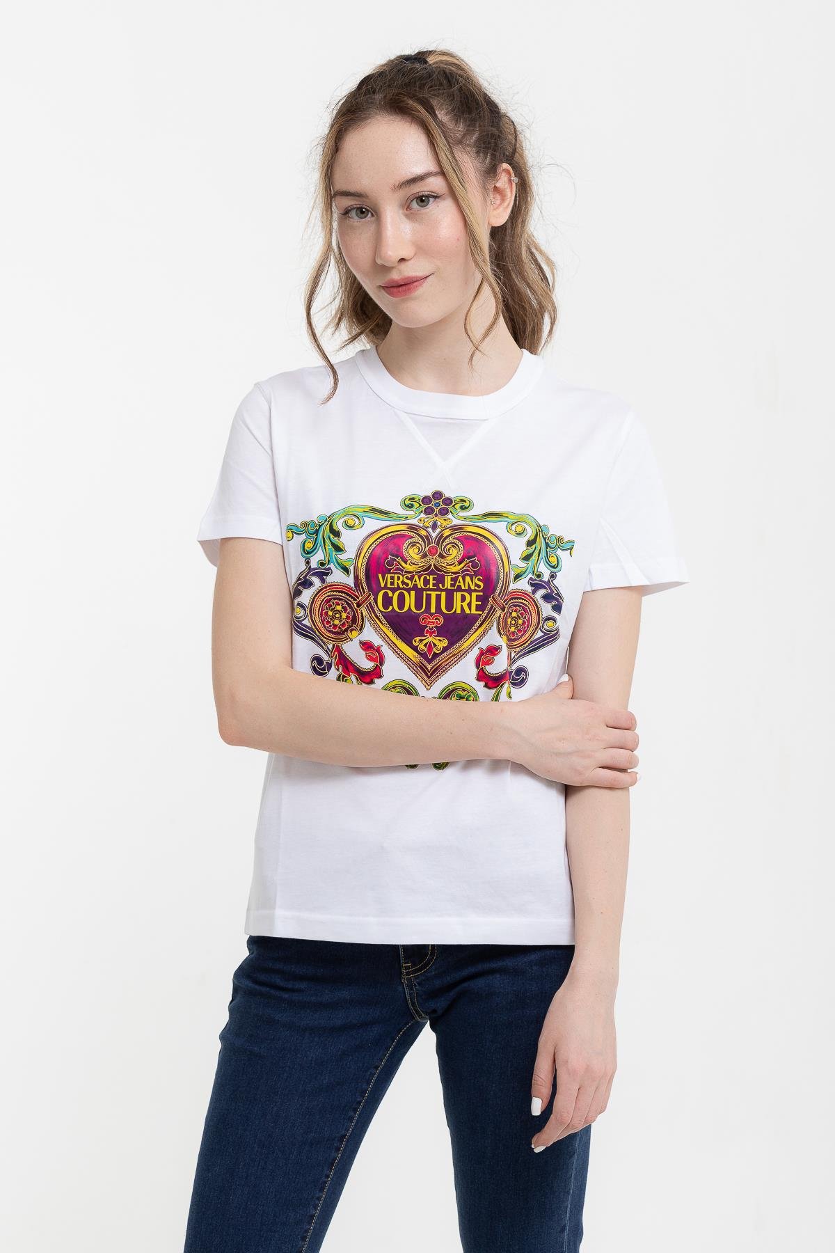 Versace Jeans Couture %100 Pamuklu Logo&Desen Baskılı Kadın T-Shirt