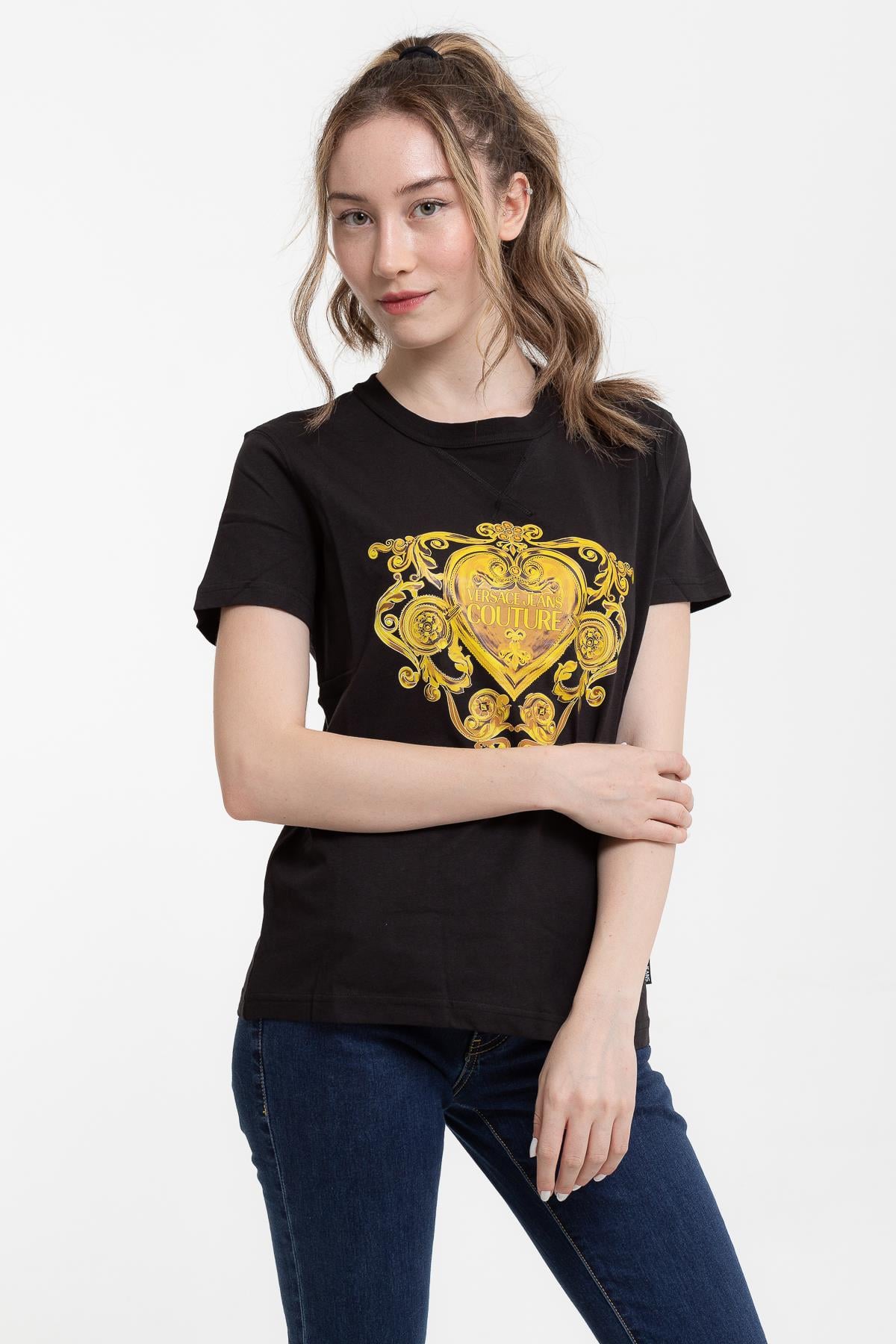 Versace Jeans Couture %100 Pamuklu Logo&Desen Baskılı Kadın T-Shirt