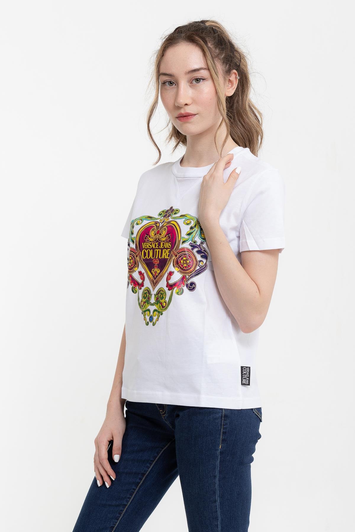 Versace Jeans Couture %100 Pamuklu Logo&Desen Baskılı Kadın T-Shirt