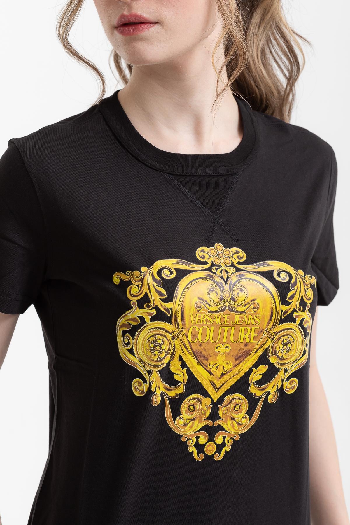 Versace Jeans Couture %100 Pamuklu Logo&Desen Baskılı Kadın T-Shirt