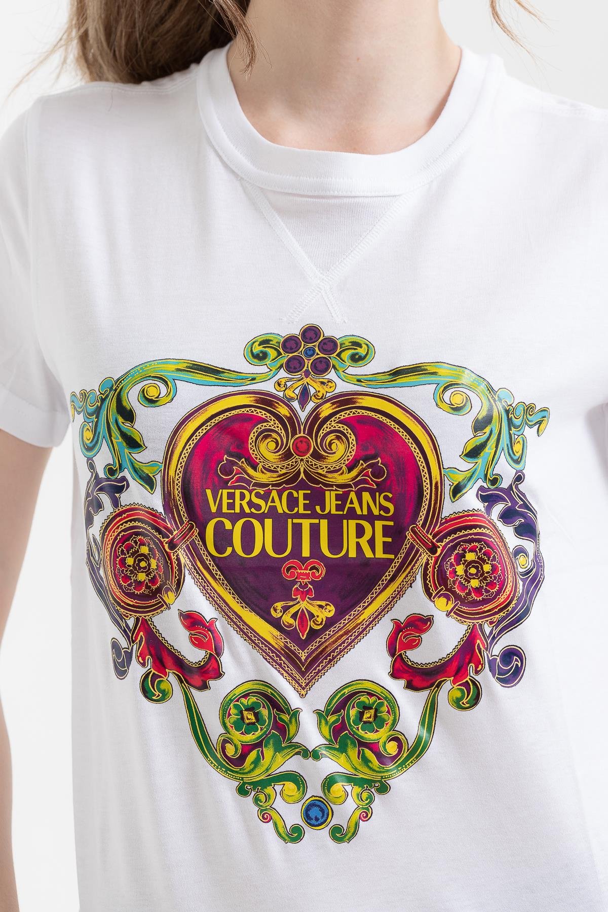 Versace Jeans Couture %100 Pamuklu Logo&Desen Baskılı Kadın T-Shirt