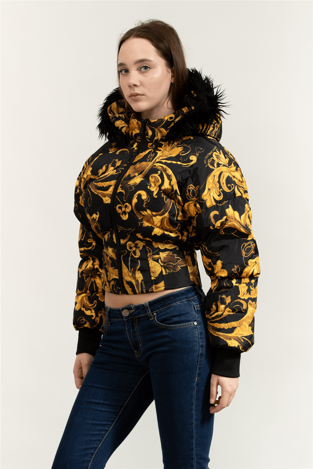 Versace Jeans Couture 50D Printed Porcelain Baroque Kadın Şişme Mont