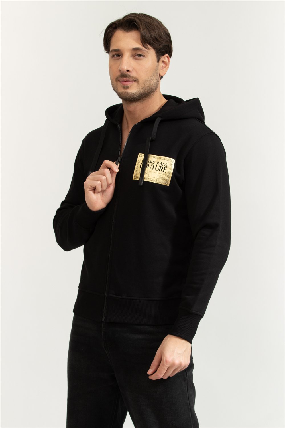 Versace Jeans Couture Bis R Piece Nr S Text Foil Erkek Kapüşonlu Sweatshirt