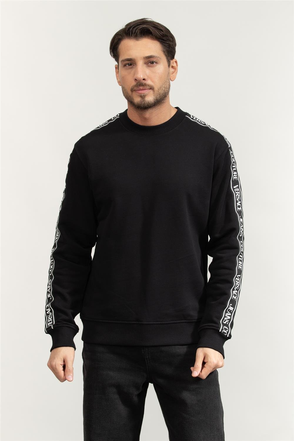 Versace Jeans Couture Brushed Cotton Fleece Erkek Bisiklet Yaka Sweatshirt