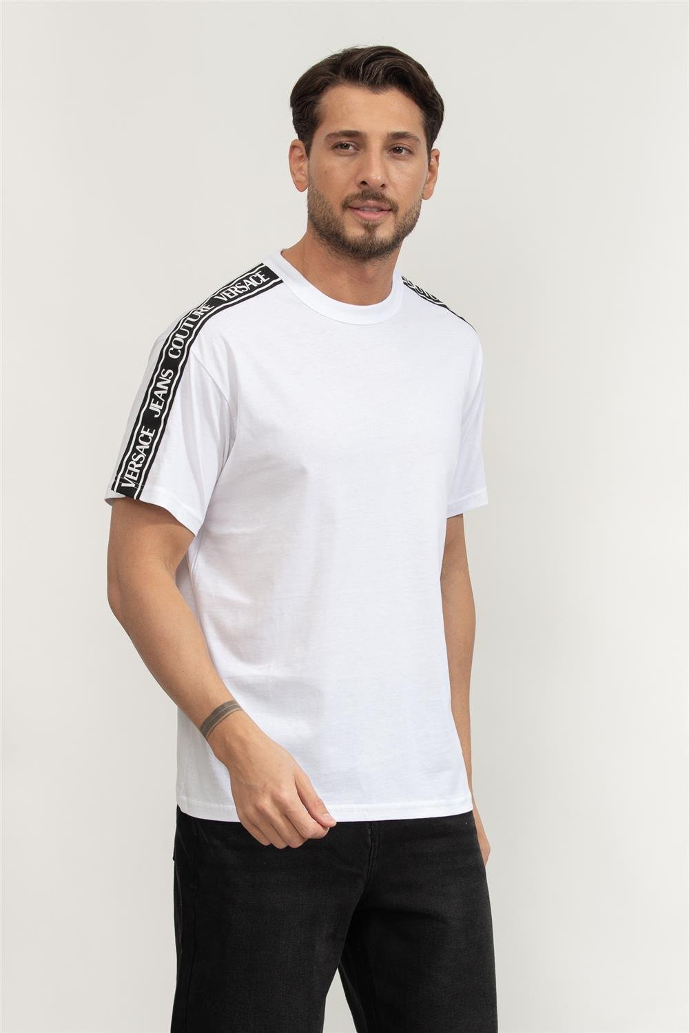 Versace Jeans Couture Cotton Jersey Erkek Bisiklet Yaka T-Shirt