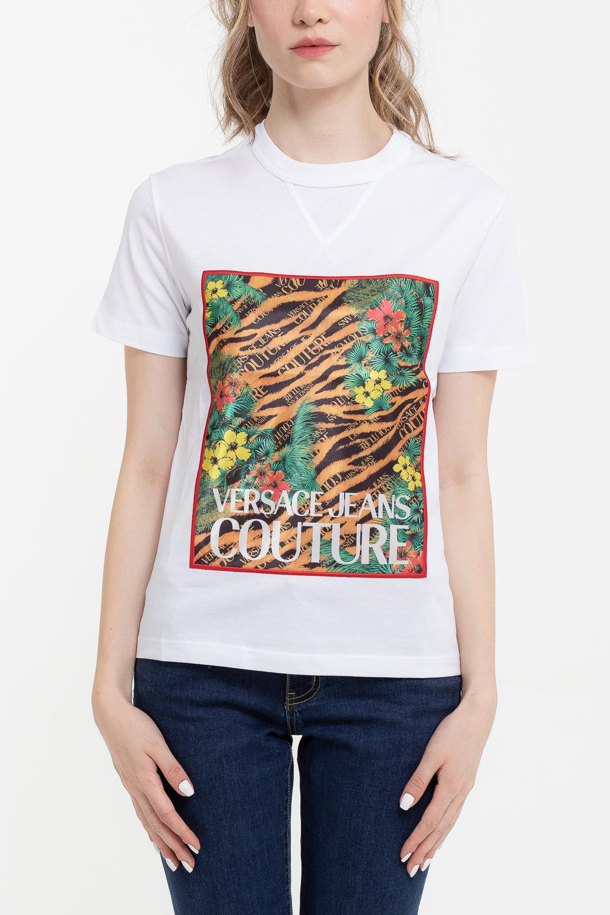 Versace Jeans Couture  Desenli %100 Pamuklu Kadın T-Shirt