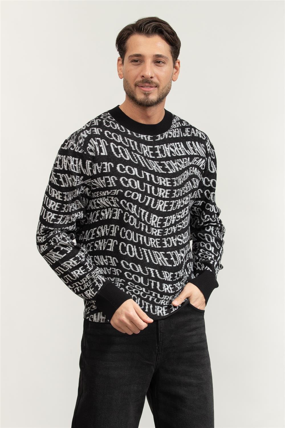 Versace Jeans Couture Fil. Cot Jacq Logo Liquify Knitwear Erkek Triko