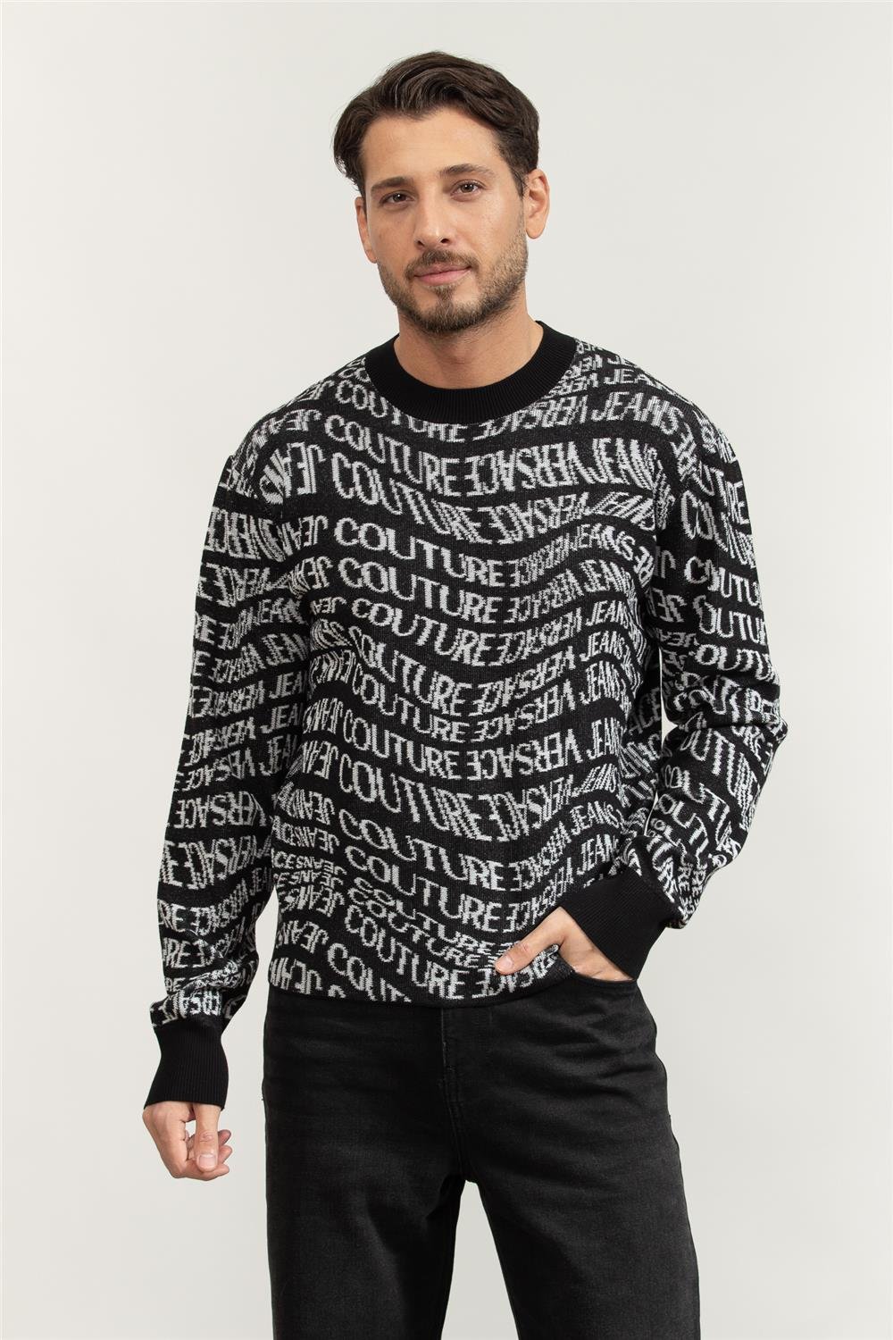 Versace Jeans Couture Fil. Cot Jacq Logo Liquify Knitwear Erkek Triko