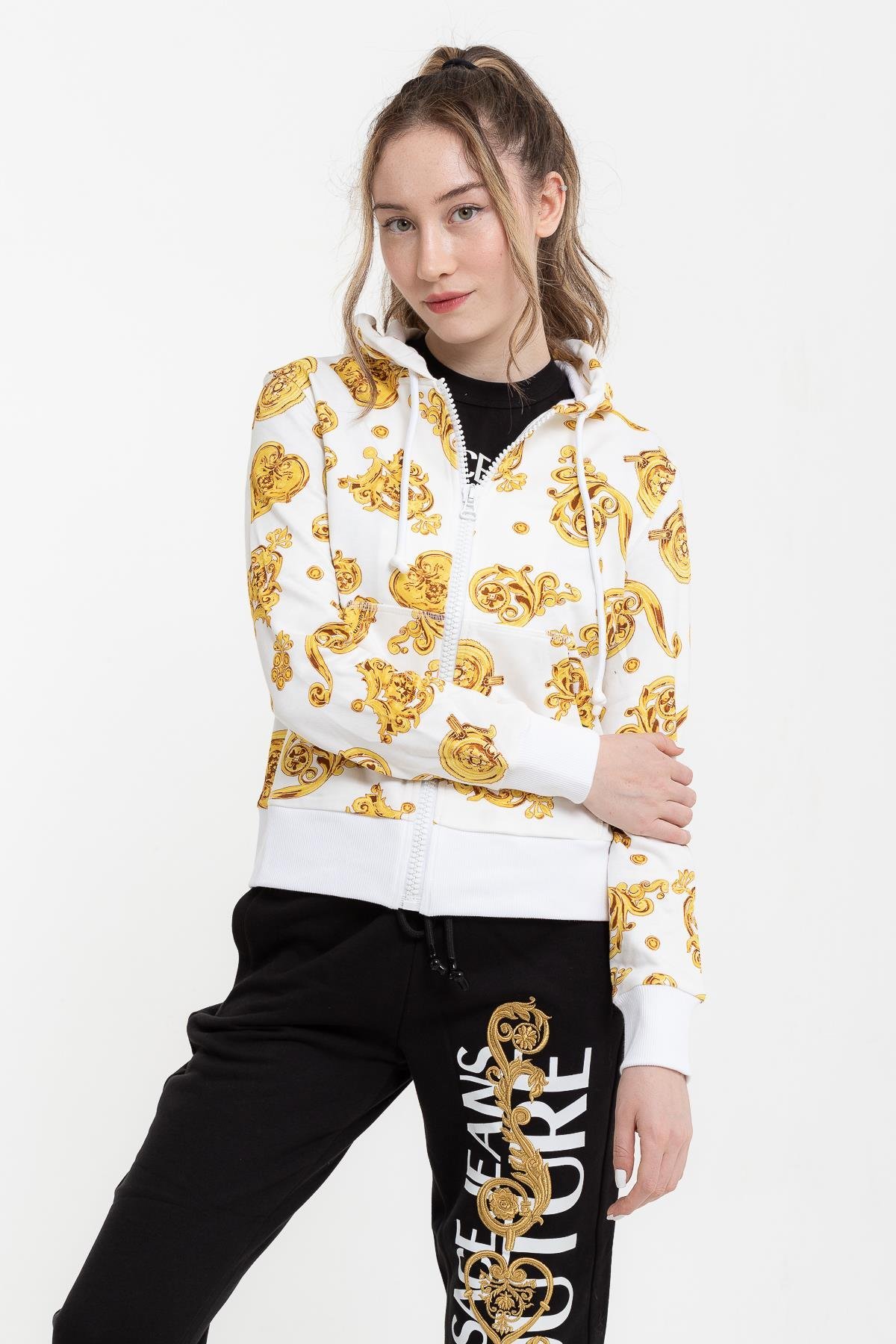 Versace Jeans Couture Fleece Print Gioielli Kapüşonlu Kadın Sweatshirt