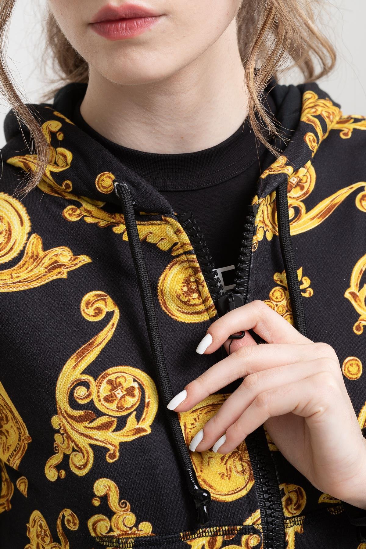 Versace Jeans Couture Fleece Print Gioielli Kapüşonlu Kadın Sweatshirt