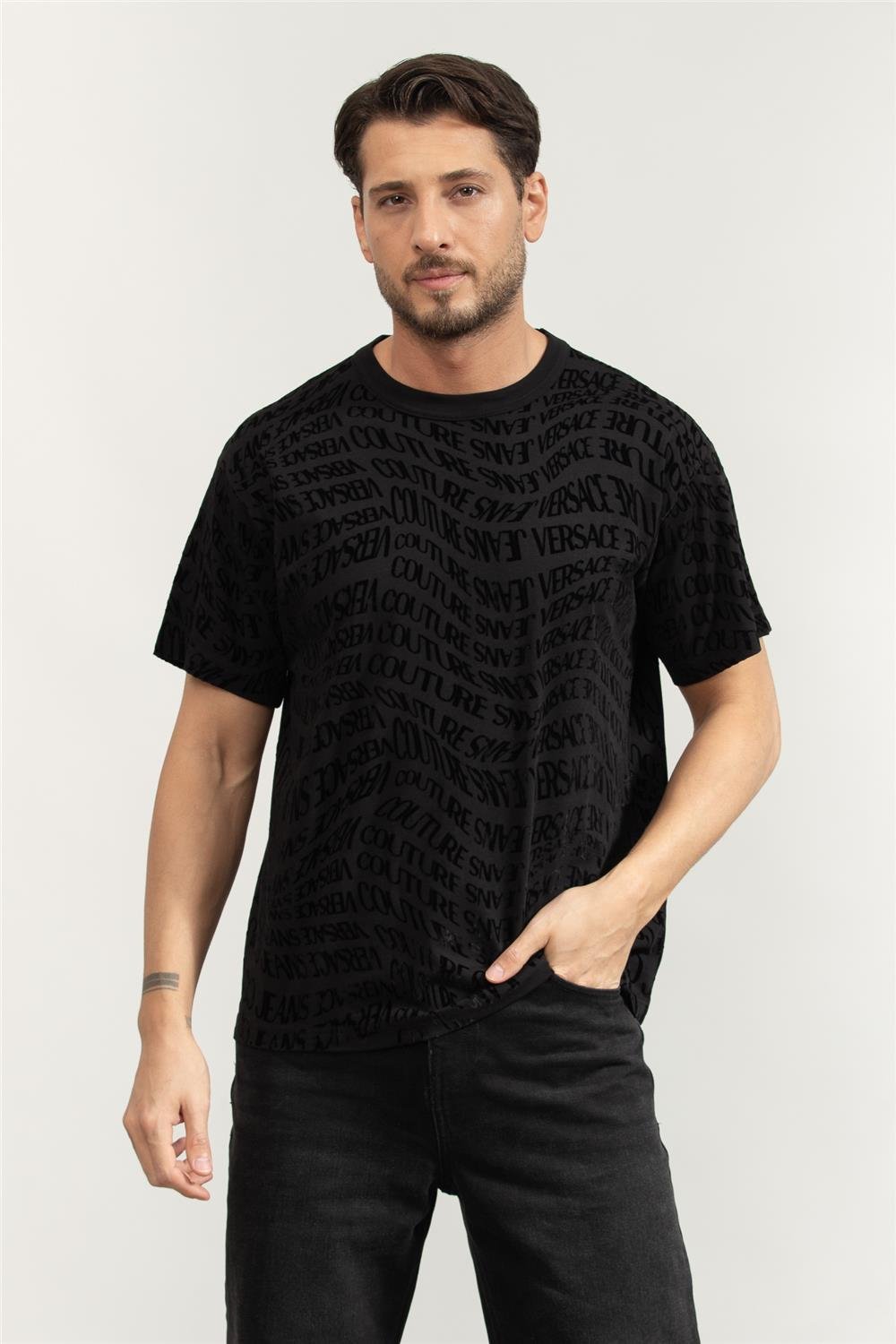 Versace Jeans Couture Jer Cot Flock Liquify Erkek Bisiklet Yaka T-Shirt