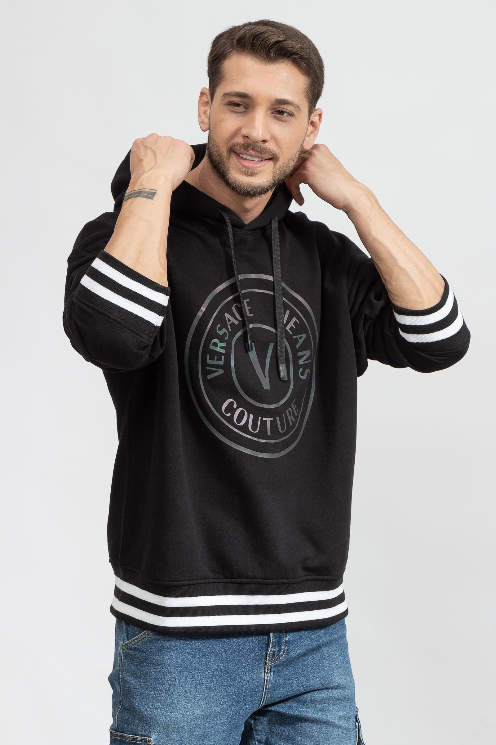 Versace Jeans Couture O 1 Vembl Flat Petrol Erkek Kapüşonlu Sweatshirt