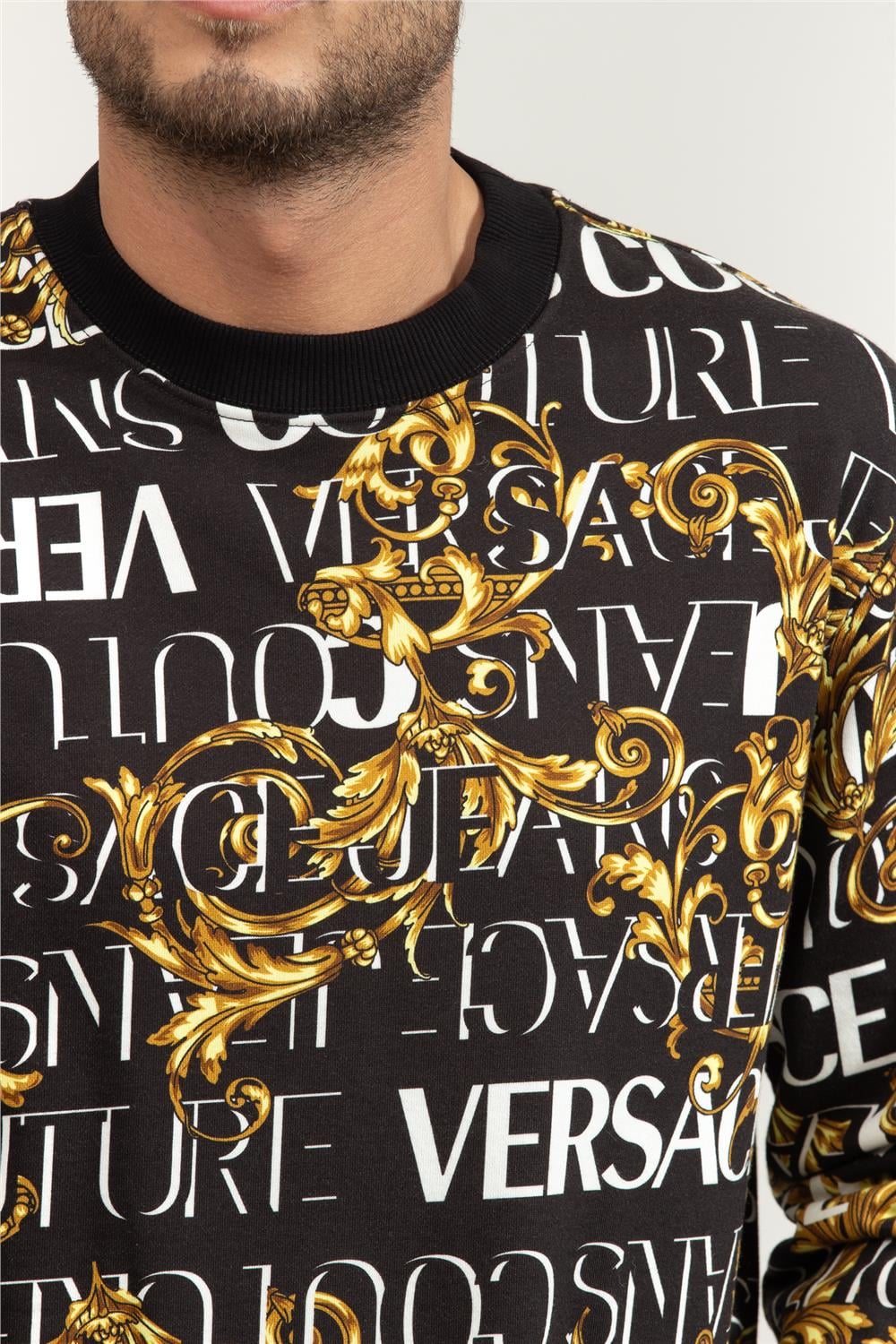 Versace Jeans Couture R Print Logo Baroque Erkek Bisiklet Yaka Sweatshirt